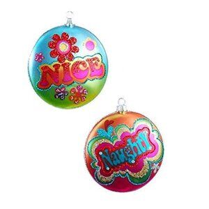 Rainbow Naughty Nice Disk Ornaments (Set/2)
